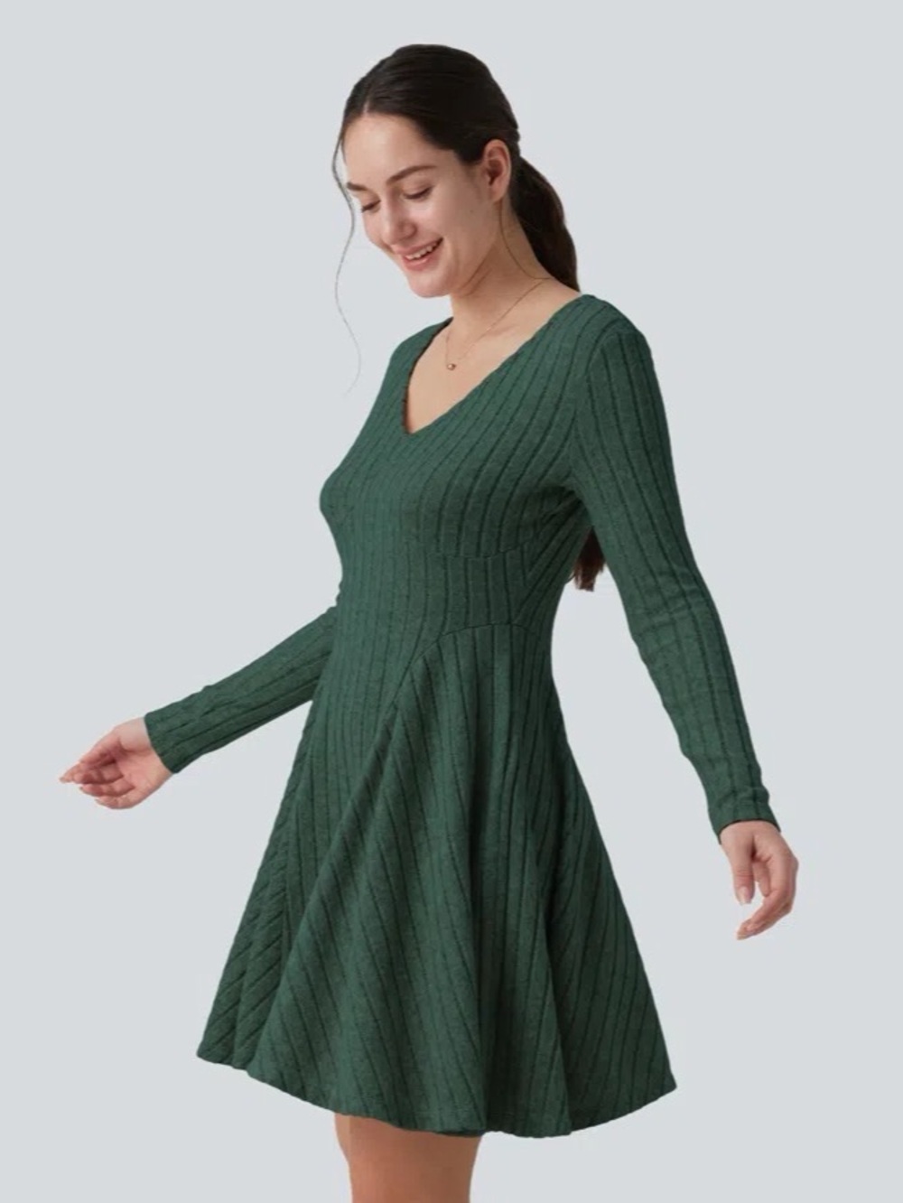 NWT Halara Knit V-neck Long Sleeve Flare Mini casual Dress Size M